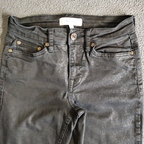 Reiss Jeans Womens 26x28 Black Denim Lux Metallic Coated Mid Rise Skinny Stretch - Picture 7 of 20