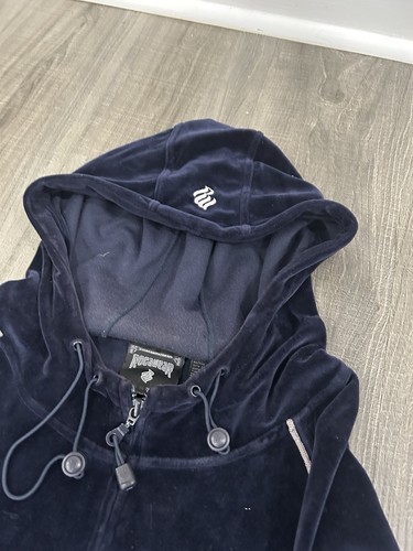 Rocawear Sweatshirt Herren 2XL Blau Hoodie Full Zip Pullover Velour Y2k Samt - Bild 4 von 7