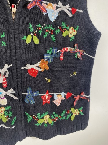 Weihnachten Pullover Weste Gr. Large erhaben bestickt Weihnachtsmann Vintage Oma - Bild 6 von 10
