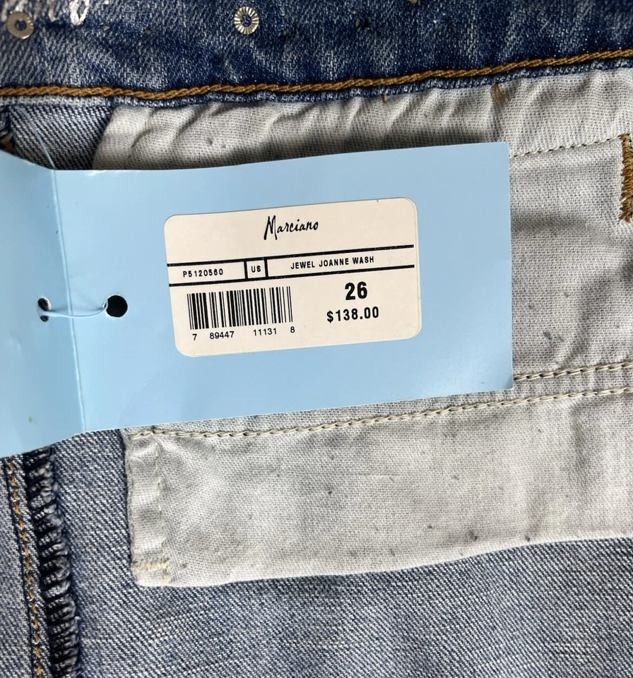 Guess Marciano Rhinestone Embellished Waist Jean Pencil Midi Skirt NWT Sz 26 - Image 3 of 4