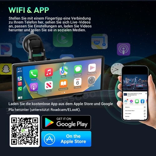 4K 10.26-Zoll Wireless Apple Carplay Android Auto Display Vorne Rückfahr Dashcam - Bild 8 von 16