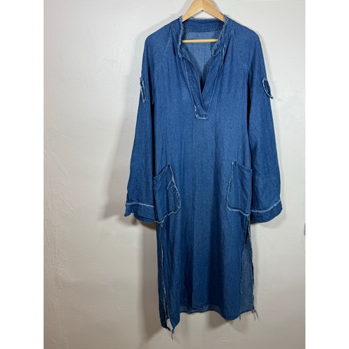 Raquel Allegra Denim Lightweight Maxi Length Tunic Frayed Hem Distressed Small - Bild 4 von 16