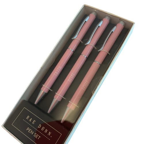 Penne a sfera RAE DUNN FEDE - SPERANZA - AMORE barili di metallo rosa 3 penne inchiostro nero - Foto 3 di 4