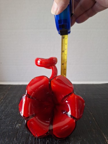 Art Glass Vibrant Red Petal Flower Curly Stem Glass Insert Bud Vase - Picture 2 of 8
