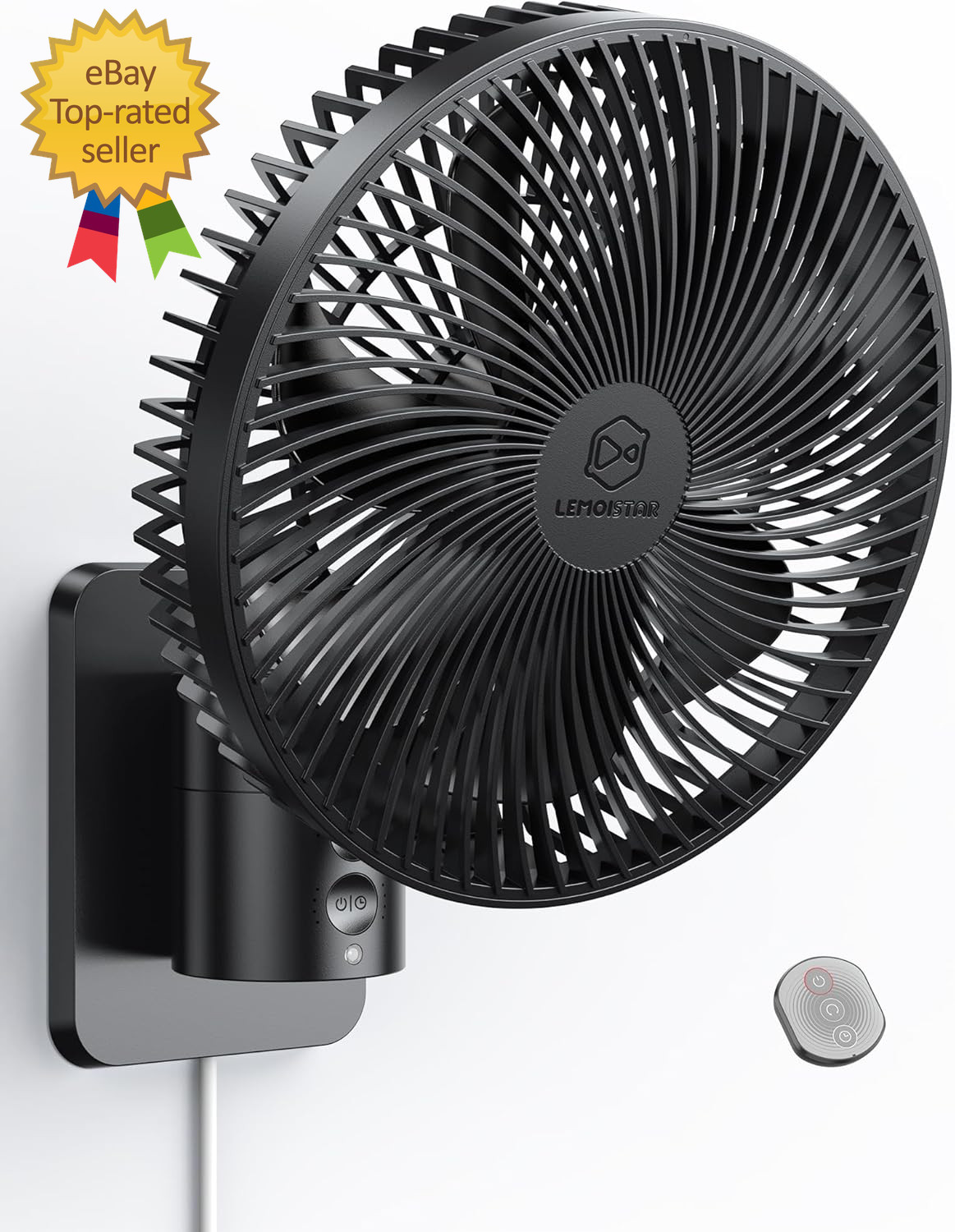 Wall Mount Oscillating Small Fan with Remote,8.5 Inch Bedroom RV Fans,4 Speeds,T