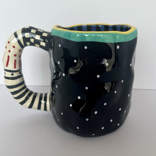 Judie Bomberger Signed Mug Whimsical Sassy Red Lips Face Long Nose Folk Art READ - Bild 3 von 6