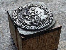 Antique letterpress PRINTING BLOCK - Grand Council of Columbia - 1492 Columbus