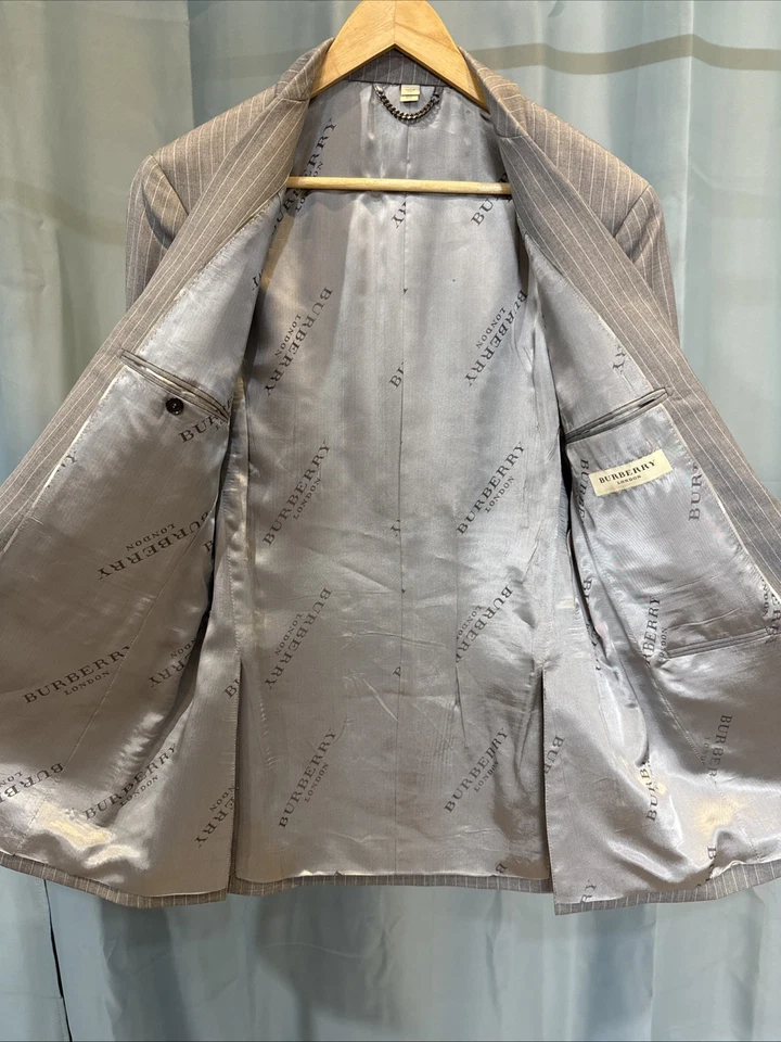 Burberry London Suit,  EU52L, Gray w/pinstripes, Made In Italy - Image 3 of 4