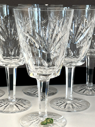 Set of 6 Waterford Crystal ASHLING Water Wine Goblets Glasses Gothic Mark🍀 MINT - Picture 2 of 10