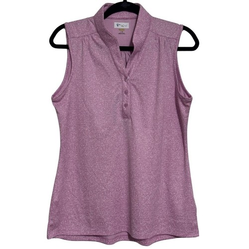 GREG NORMAN Heathered Dot Sleeveless Knit Polo Tank Golf Blouse Purple NWT Large