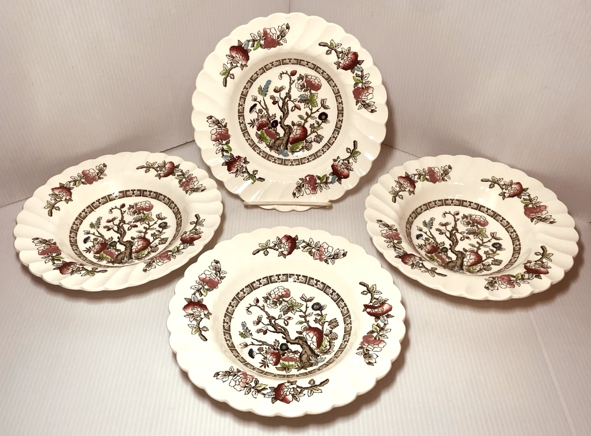 Lot De 4 Assiettes à Soupe MINTON 5185 INDIAN TREE – Porcelaine Anglaise, 25,2 Cm