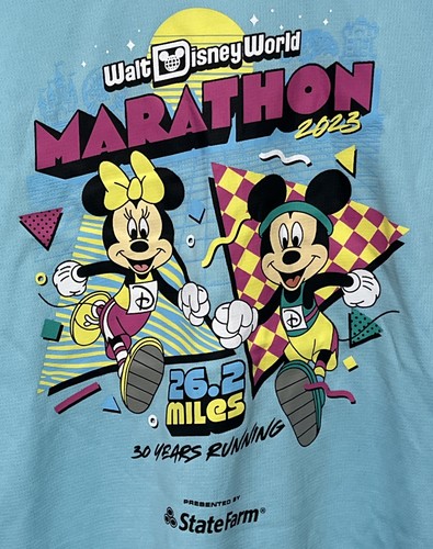Run Disney Topolino e Minnie Maratona Camicia Manica Lt Blu X-Small - Foto 2 di 5