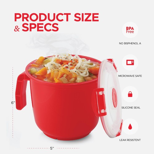 2 Pack Microwavable Soup Bowl with Lid - 34 Oz BPA Free Noodle Bowl & Soup Cu... - Picture 4 of 6
