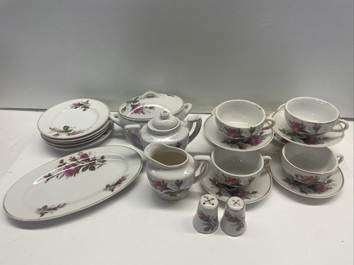 Juego de té para niños de 26 piezas Moss Rose años 50 marca de grúa de Japón plato cubierto S&P - Imagen 1 de 19