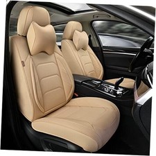 Beige Car Seat Covers Breathable Leather Automotive Front Pair Faddish Beige