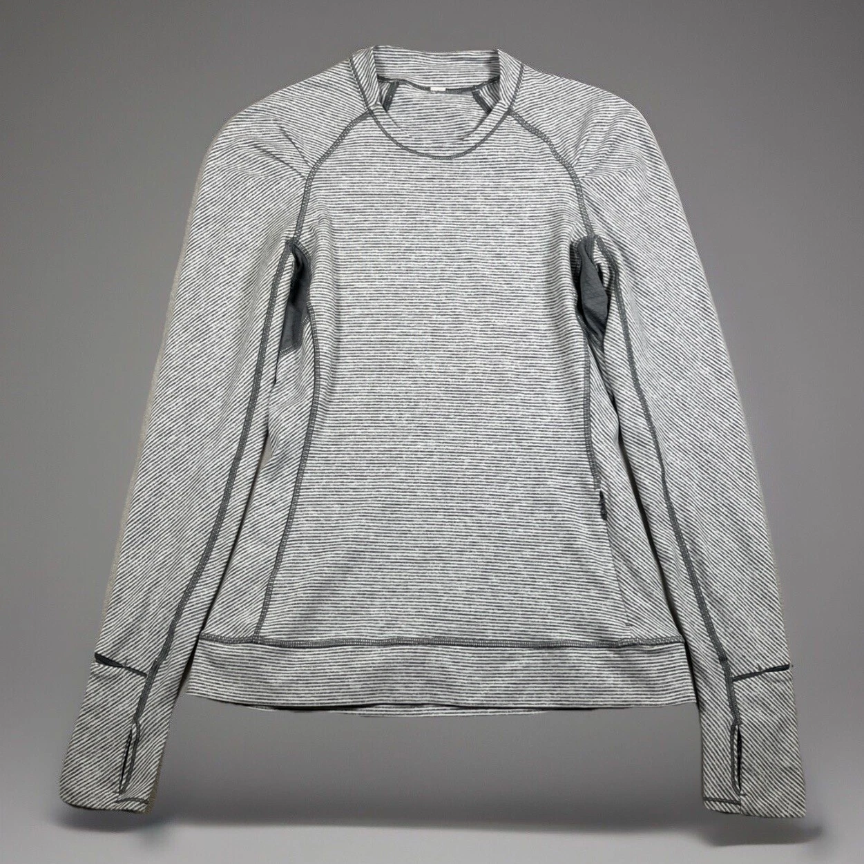 lululemon think fast tonka stripe heathered slate grey-white shirt