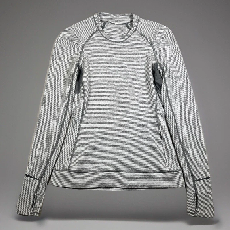 lululemon think fast tonka stripe heathered slate grey-white shirt