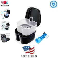 Black Denture Soaking Container Partial Denture Case, Orthodontic Retainer Cl...