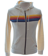 Aviator Nation 5 Stripe Cream Hoodie Jacket Men  s S Retro Soft Made In USA