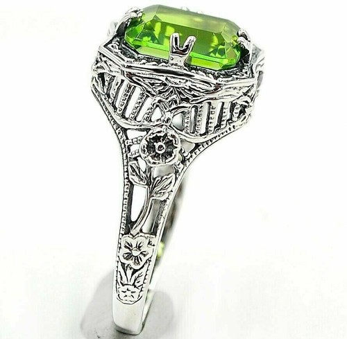 1CT Natural Peridot 925 Solid Sterling Silver Filigree Ring Jewelry Sz 6 - Picture 2 of 4