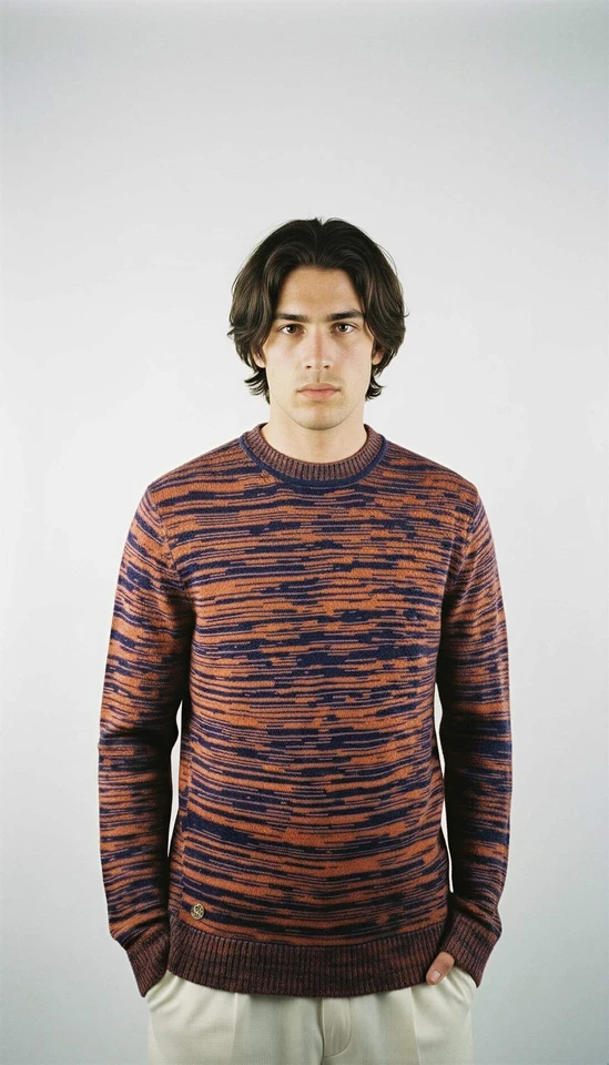 Pullover Handgemacht in Peru Baby Alpaka Wolle Slim Fit Rundhals Orange/Lila - Bild 4 von 4