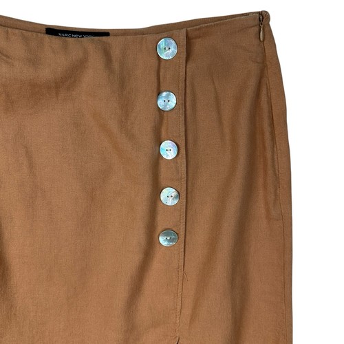 Marc New York Pencil Skirt Size Large Linen Blend Slit Front Midi Brown - Picture 2 of 6
