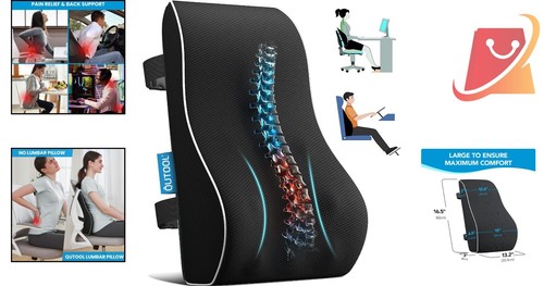 Lumbar Support Pillow Memory Foam Standard Ergonomic Back Relief for Office Home - Picture 2 of 11