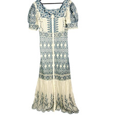 Love Shack Fancy Size 6 Eyelet Embroidered Romantic Midi Dress White Blue EUC