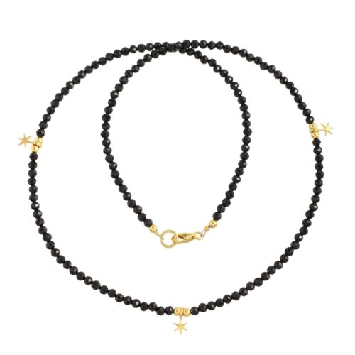 Handmade 3mm Natural Black Spinel Gold Filled Charm 18" Strand Unisex Necklace - Picture 3 of 5