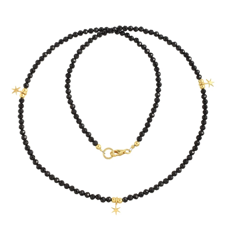 Handgemacht 3mm Naturschwarz Spinell Gold Gefüllt Anhänger 18 " Strand Damen - Bild 3 von 4