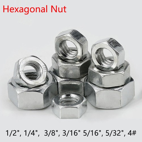 BSW & UNC Hexagon Nut Hex Full Nuts For Screws White Zinc Plated - Carbon Steel - Picture 1 of 9
