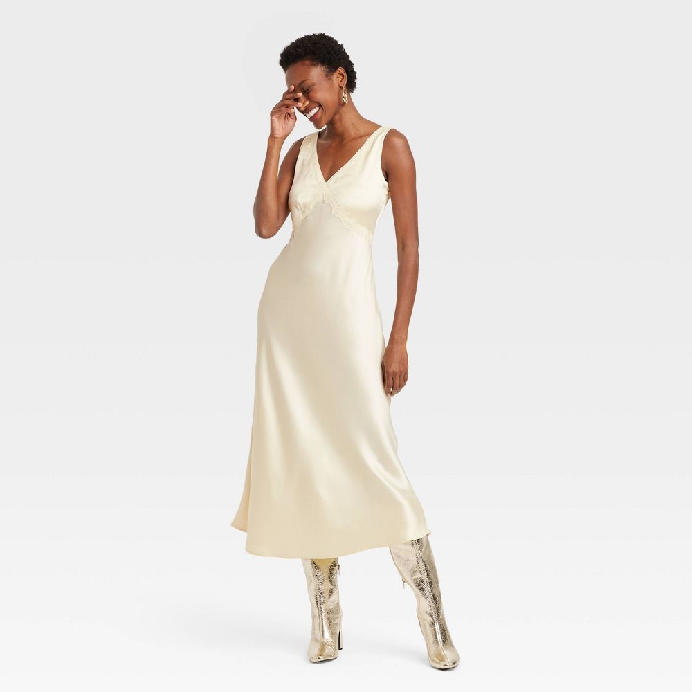 Womens Midi Lace Trim Dress - A New Day Cream XL