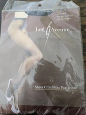 NEW Leg Avenue Sheer Crotchless PANTYHOSE One size Fits Most Black Nylon NIP