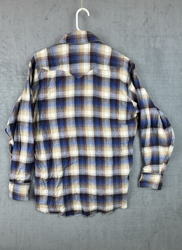 PanHandle Slim Rough Stock Pearl Snap Flannel Shirt Mens Large Blue Plaid - Picture 2 of 5