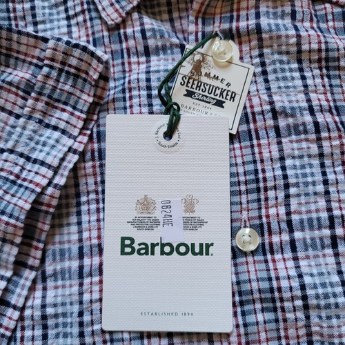 Barbour Seersucker Shirt Mens Medium Blue Plaid Button Up Preppy Camp Coastal - Picture 4 of 12