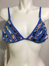MINKPINK RUFFLE TULLE TRIANGLE OTS BIKINI SWIM TOP BLUE MULTI XS NEW  70