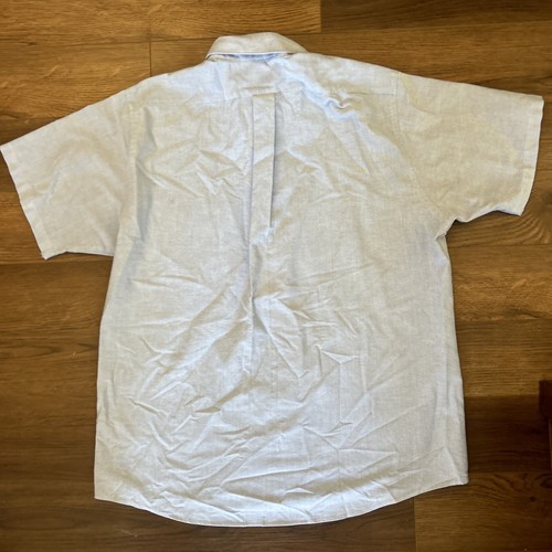 Van Heusen Oxford Dress Shirt Men's 17 Short Sleeve Blue Cotton Blend Casual - Picture 5 of 5