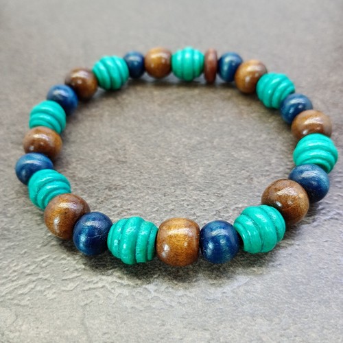 Mens Wood Bead Stretch Bracelet Prayer Meditation Yoga Bohemian Surfer