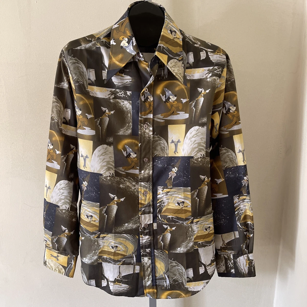 Vintage 70s Kennington Disney Long Sleeve Button Down Shirt Large Disco