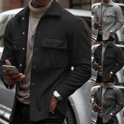 Mens Jacket Coat Slim Casual Long Sleeve Lapel Vintage Jackets Button Overcoat
