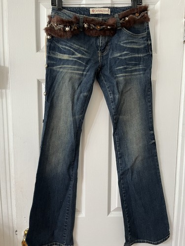 Rosa & Rose Medium Women’s Blue Jeans, Brown Rhinestones Belt - Picture 19 of 21