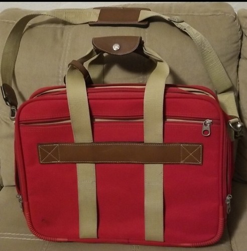 Lancel Vintage Laptop Bag Shoulder Handbag Red Canvas - Photo 2/8