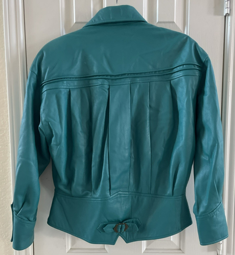SUZELLE Vintage Damen Lederjacke türkis/grün Größe M - Bild 10 von 18