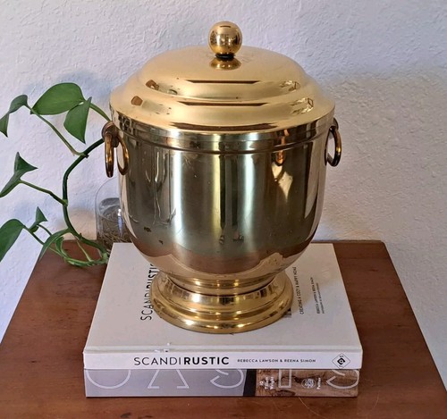 MCM Maxwell Phillip Brass Ice Bucket Glass Insert Liner New York 1960's Rare