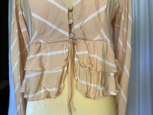 Free People Samifan Peach Striped 3/4 Sleeve Top Size S - Picture 4 of 11
