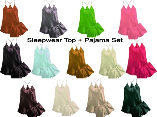 Night Silk Outfit Satin Camisole & short co ord set Night Wear Casual Wear  S98 - Picture 1 of 47