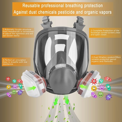 Full Face Respirator Gas Mask for Chemical Organic Vapors Dust Painting Spraying - Bild 11 von 20