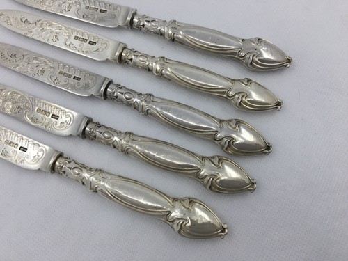 Antique Sterling Silver Art Nouveau Dessert/Fruit Knives Sheffield 1903 - Picture 3 of 12