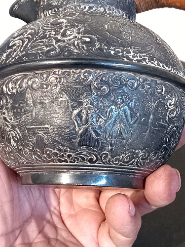 Barbour S.P.Co. International S.Co. Silber Teller Teekanne mit Rattangriff, 3426 - Bild 3 von 9
