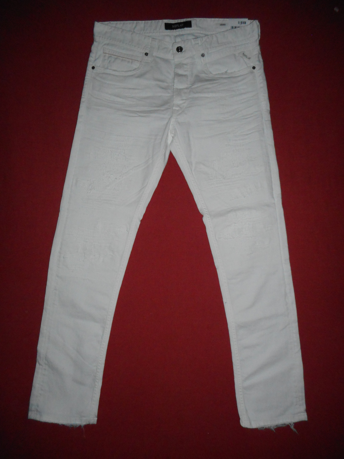 Replay GROVER Stretch Straight W33 L32 Mens Weiß Distressed Denim Jeans N121 Replay GROVER Stretch Straight W33 L32 Mens Weiß Distressed Denim Jeans N121
